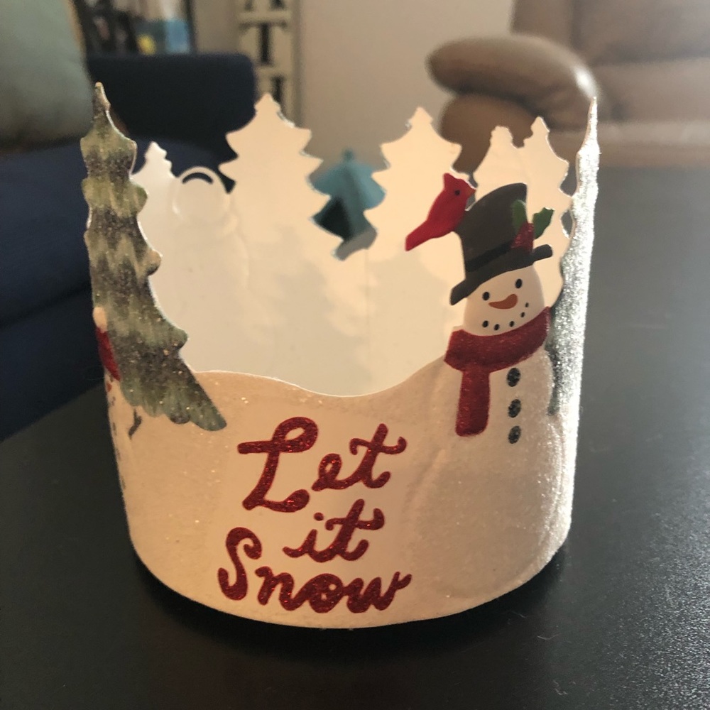 3 wick "let it snow" glittery candleholder